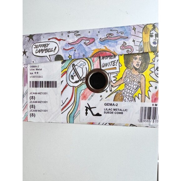 JEFFREY CAMPBELL Gema Lilac Metallic Suede Clear Beaded Heel Sandals, Size 8 - Picture 11 of 12